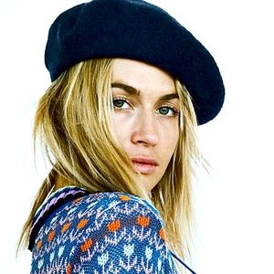 Scotch & Soda - navy blue wool baret hat